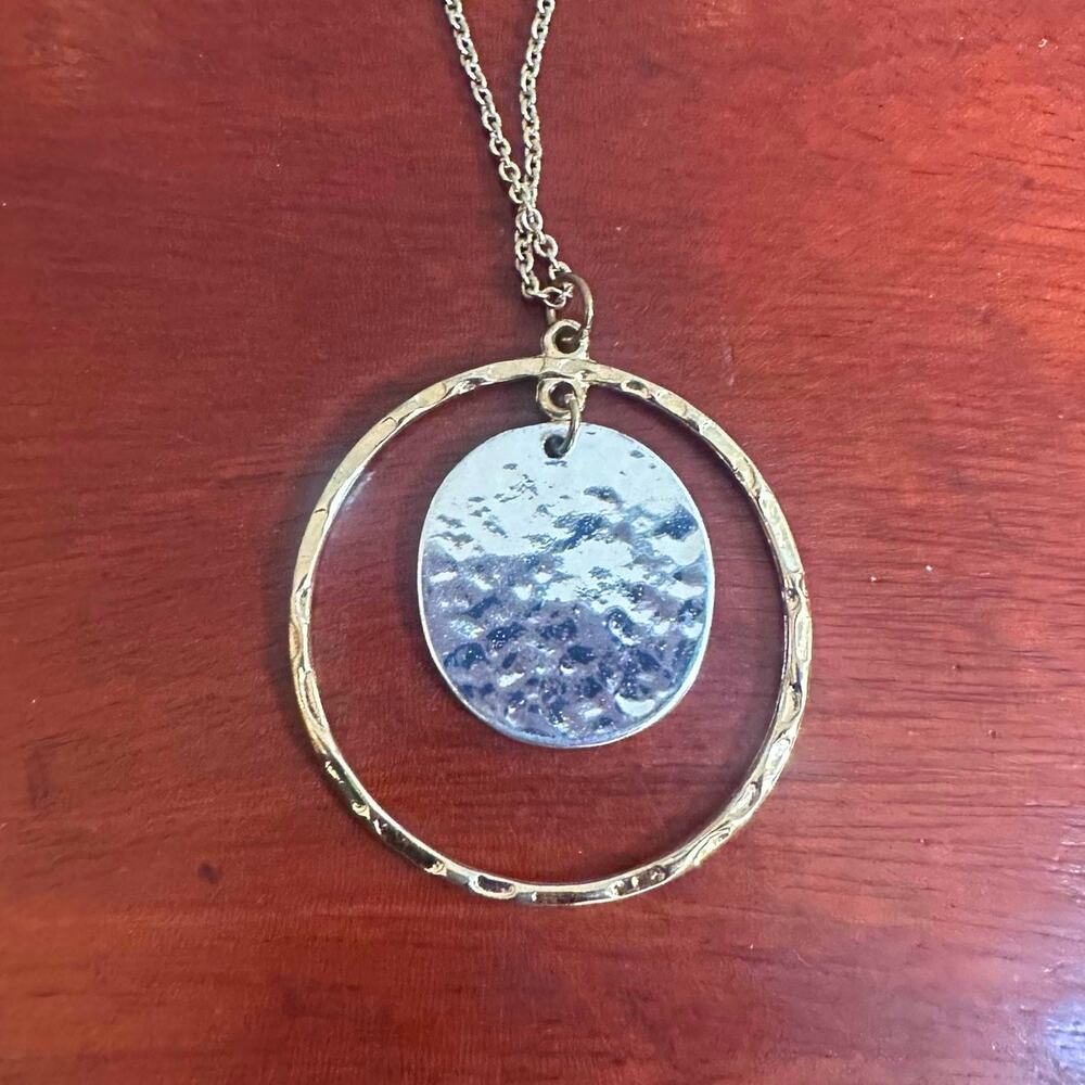 T&R Gold Silver Round Necklace Modern Sculptural Jewelry 32" - 34" long